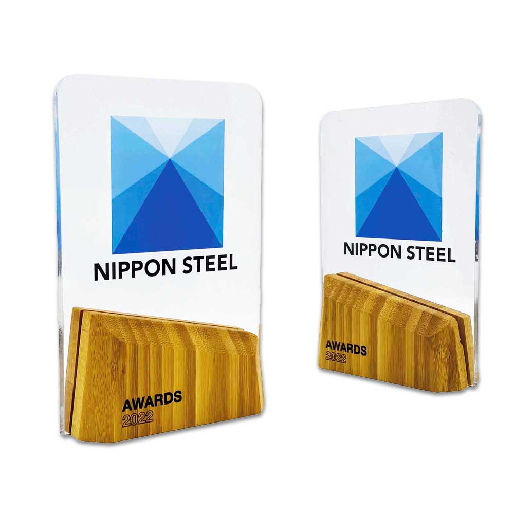 Sustainable kytto trophies made from recycled acrylic and bamboo