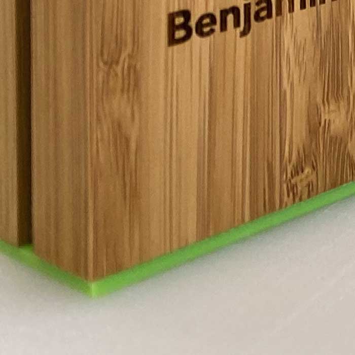 Green acrylic base detail wtiht bamboo shown on education awards for Ab Agri | More Awards