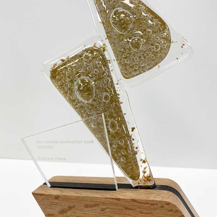 Lightning bolt award with recycled glass for hospilatity awards event | More Awards