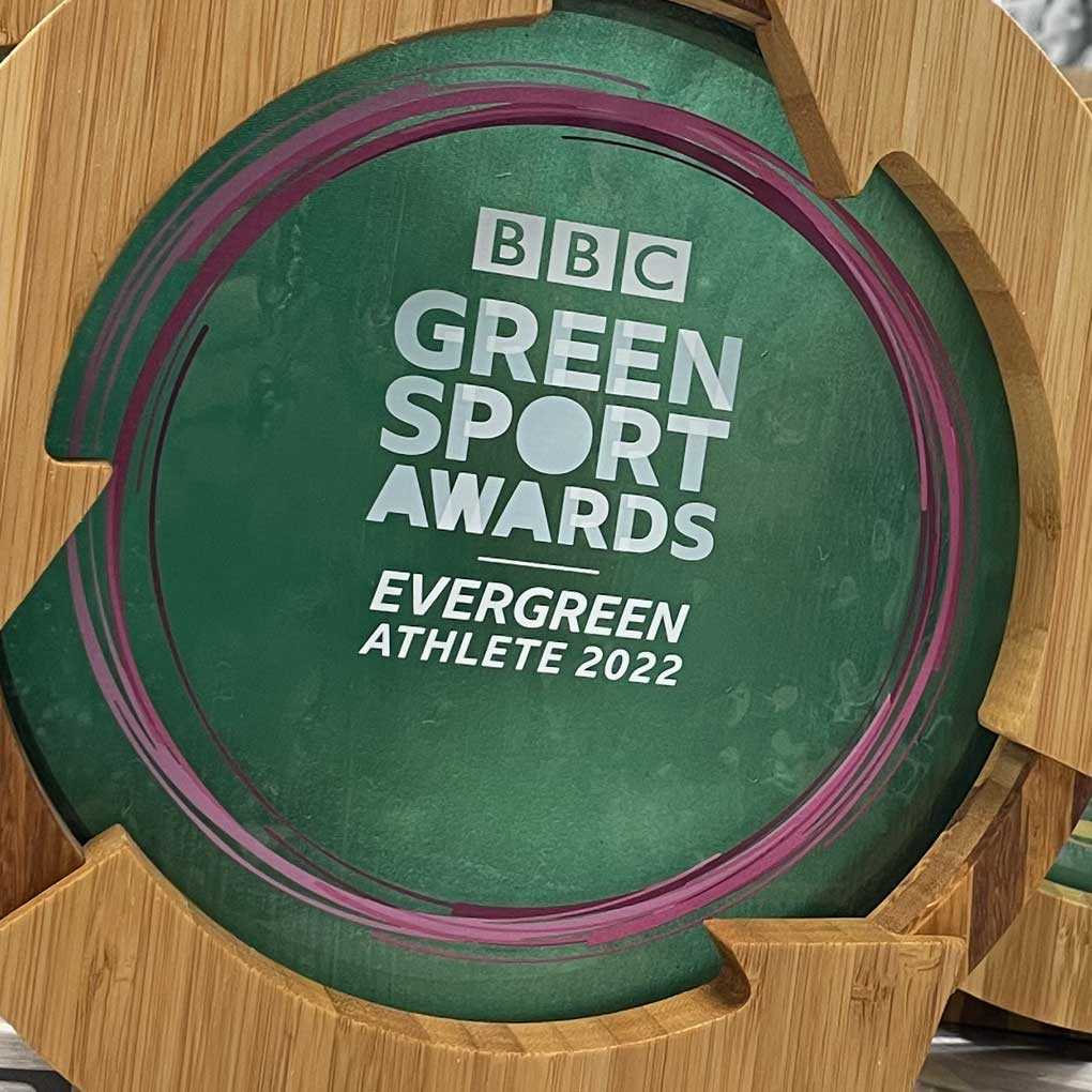 Recycled glass Awards with BBC corporate logo and bamboo arrow frame | More Awards