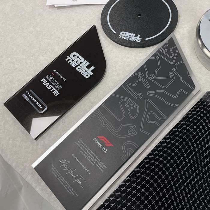 Bespoke award components just before assembly for Formula 1 | More Awards