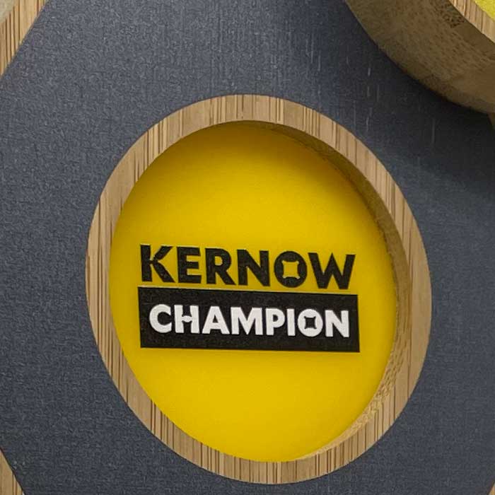 Kernow Champion Award with yellow acrylic and bamboo outer ring | More Awards