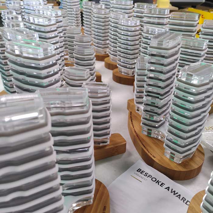 Custom BBC Green Sport Awards with recycled glass and bamboo
