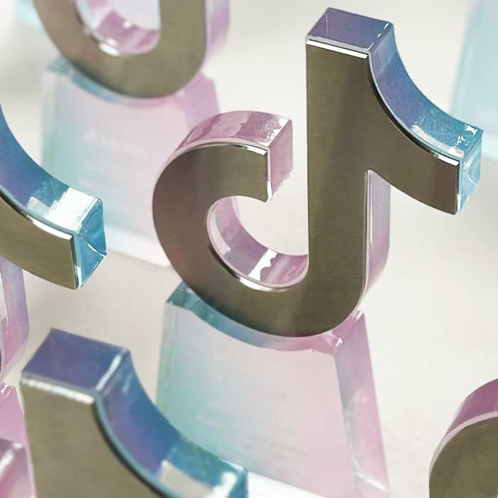 Branded TikTok award made for influencer event with stainless steel face logo |  More Awards