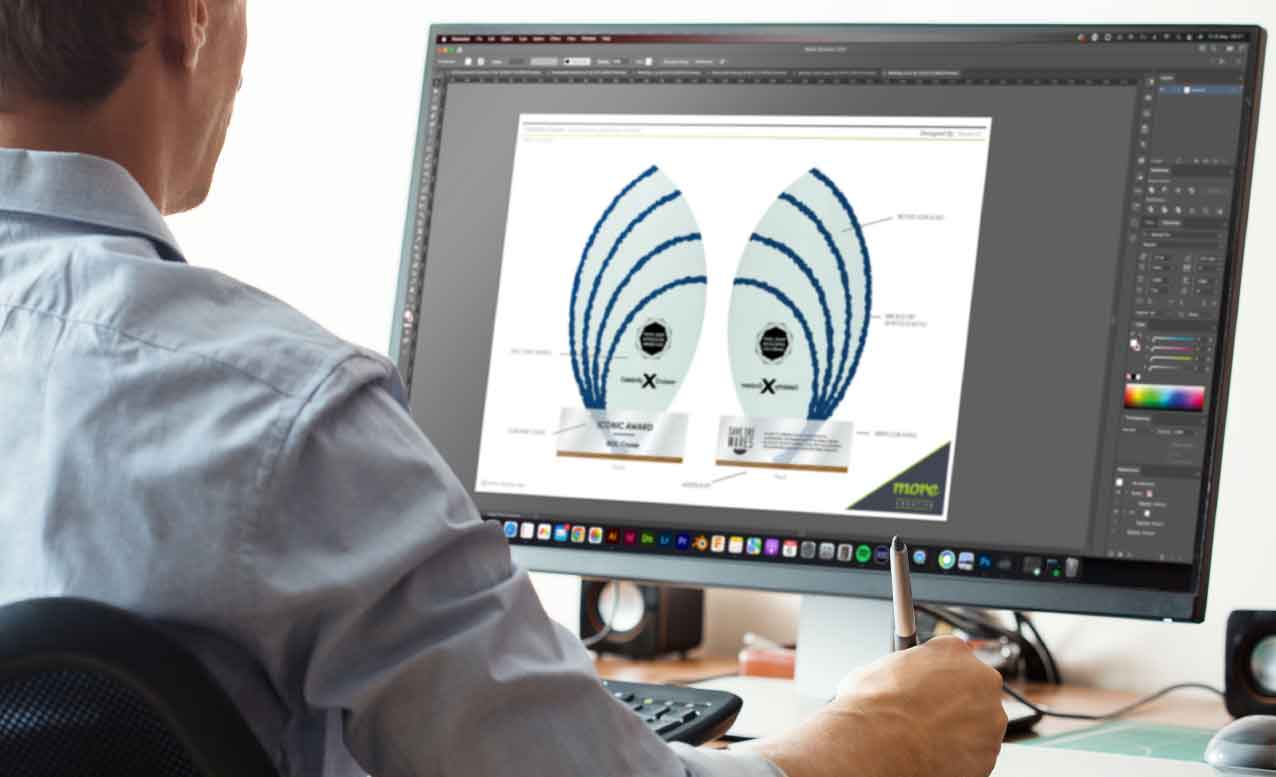 Designer creating bespoke awards on screen in the More Awards studio