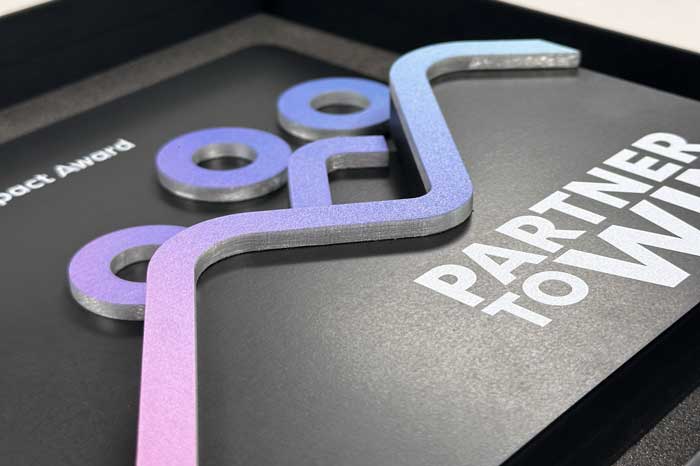 Custom sustainable award using aluminium and Eco Stone – crafted by More Awards