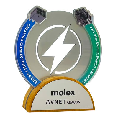 Molex awards with wires and connectors on the award