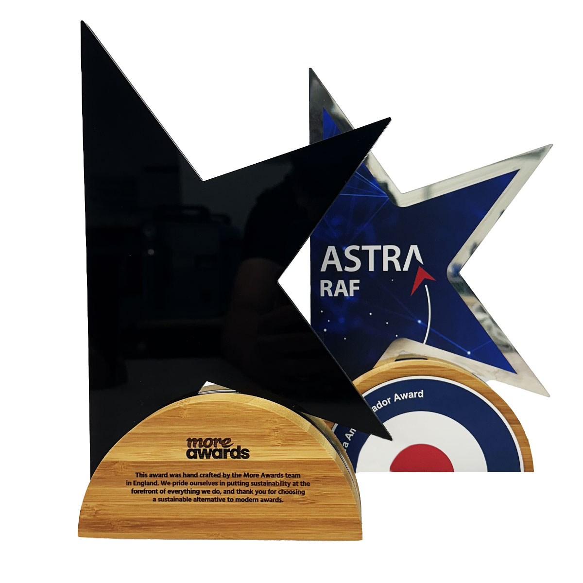 Hand-finished star shape award made from low-VOC materials by More Awards, celebrating innovation in environmental science, sustainability education, or conservation projects