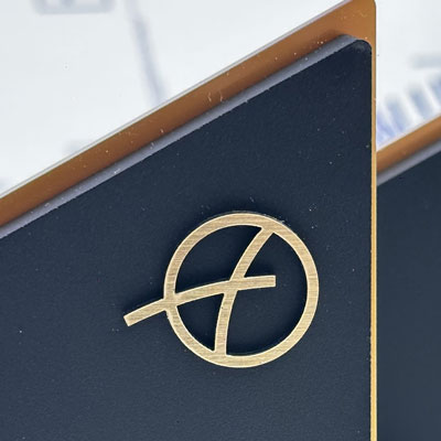 Custom Beryan engraved Eco Stone award with gold detail