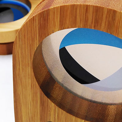 Borlewen Eco bamboo disc trophy with custom design