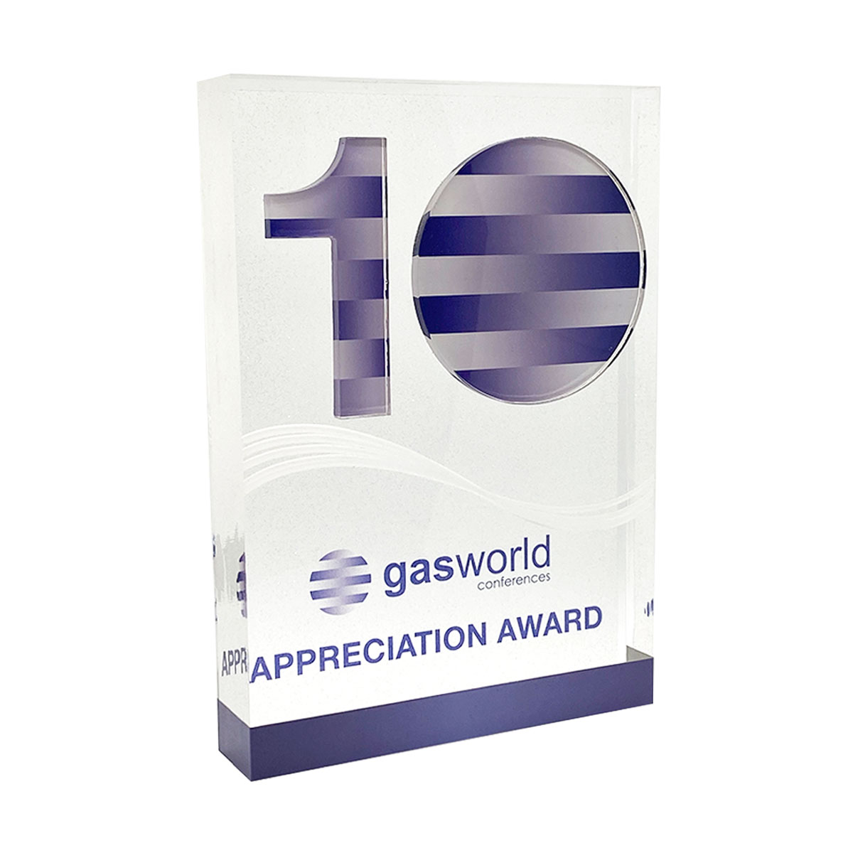Brethoc modern clear acrylic trophy created by More Awards for professional recognition, business achievements, and corporate awards ceremonies