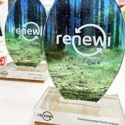 Kiln-textured glass award with clean acrylic base