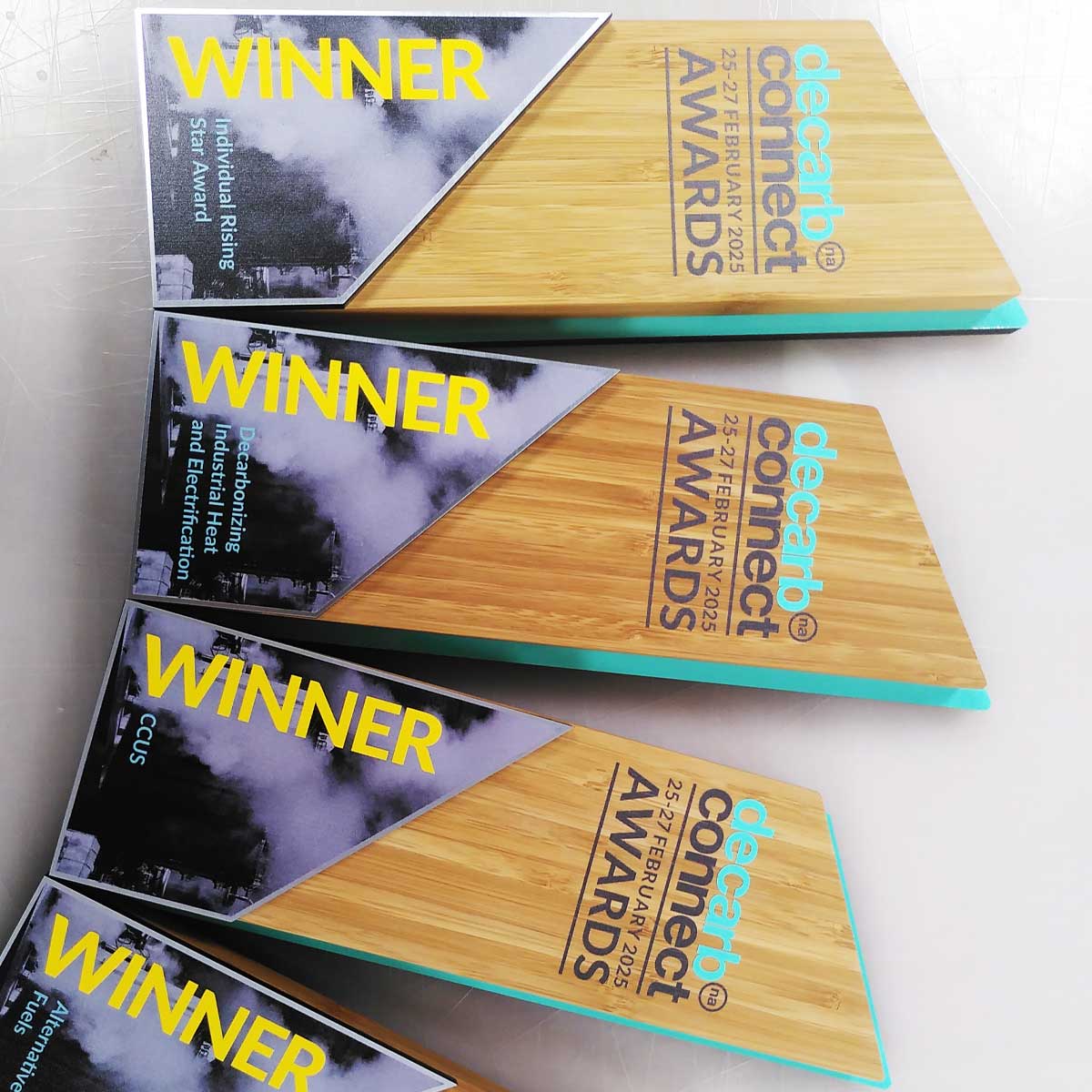 Modern sustainable bamboo award designed by More Awards for corporate responsibility, environmental partnerships, or green innovation awards
