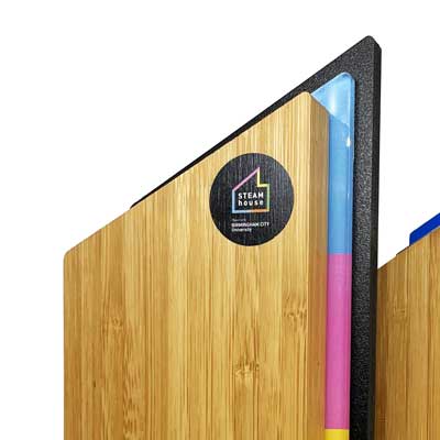 Natural bamboo trophy with coloured detail finish