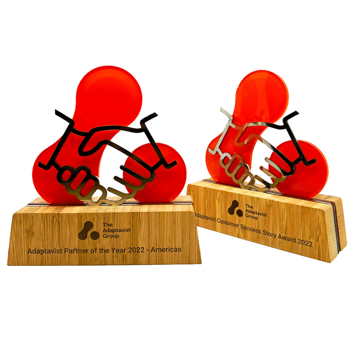 Award with sustainable birch base and laser-cut stainless steel detailing, designed by More Awards for innovation, leadership, and business success