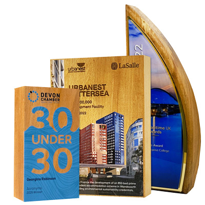 Sustainable eco awards made from recycled materials
