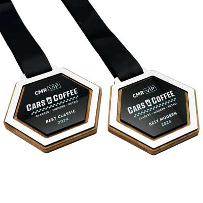 Car meet medals in a hexagon shape in any colour fully customisable