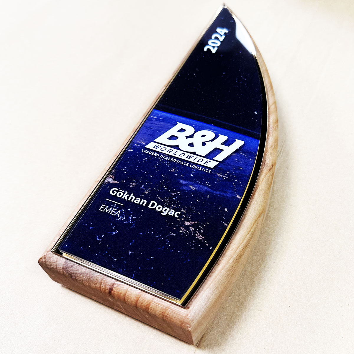 Environmental Trophy Elowen Eco Award | Sustainable Timber & Recycled Acrylic Sail-Shaped Trophy