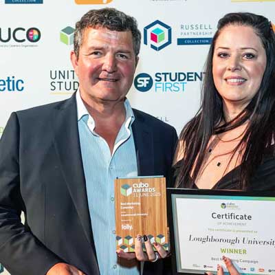 Graduation ceremony with wooden block award