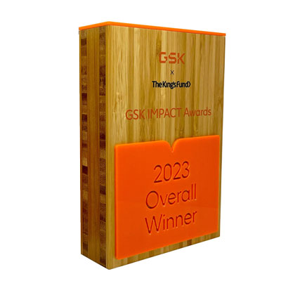 Wooden block awards with bright orange colour finish
