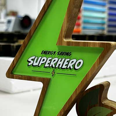 Lightning bolt trophy for school environmental achievement