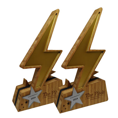 Gold lightning bolt award with quick delivery