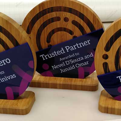 Sustainable bamboo award in round form