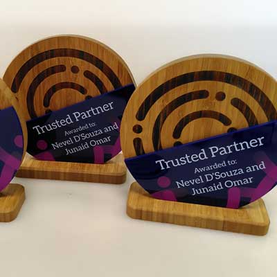 Trusted partner awards with recycled acrylic and sustainable bamboo design