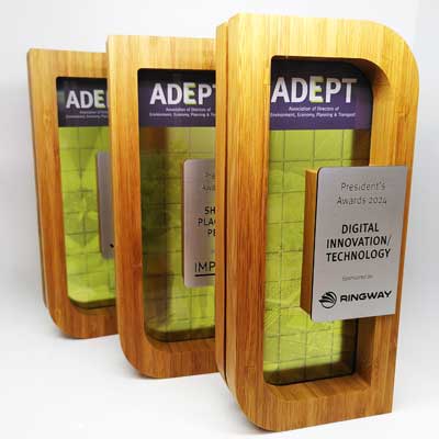 Eco bamboo frame trophy with printed metal detail