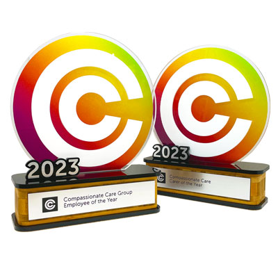 Compasionate care awards with bright and happy design in full colour from the Jowan award range