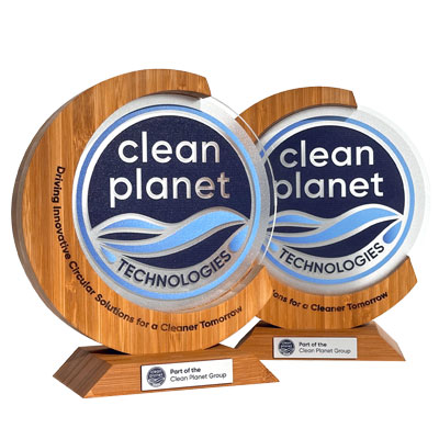 Clean planet awards with sustainable materials and recycled acrylics