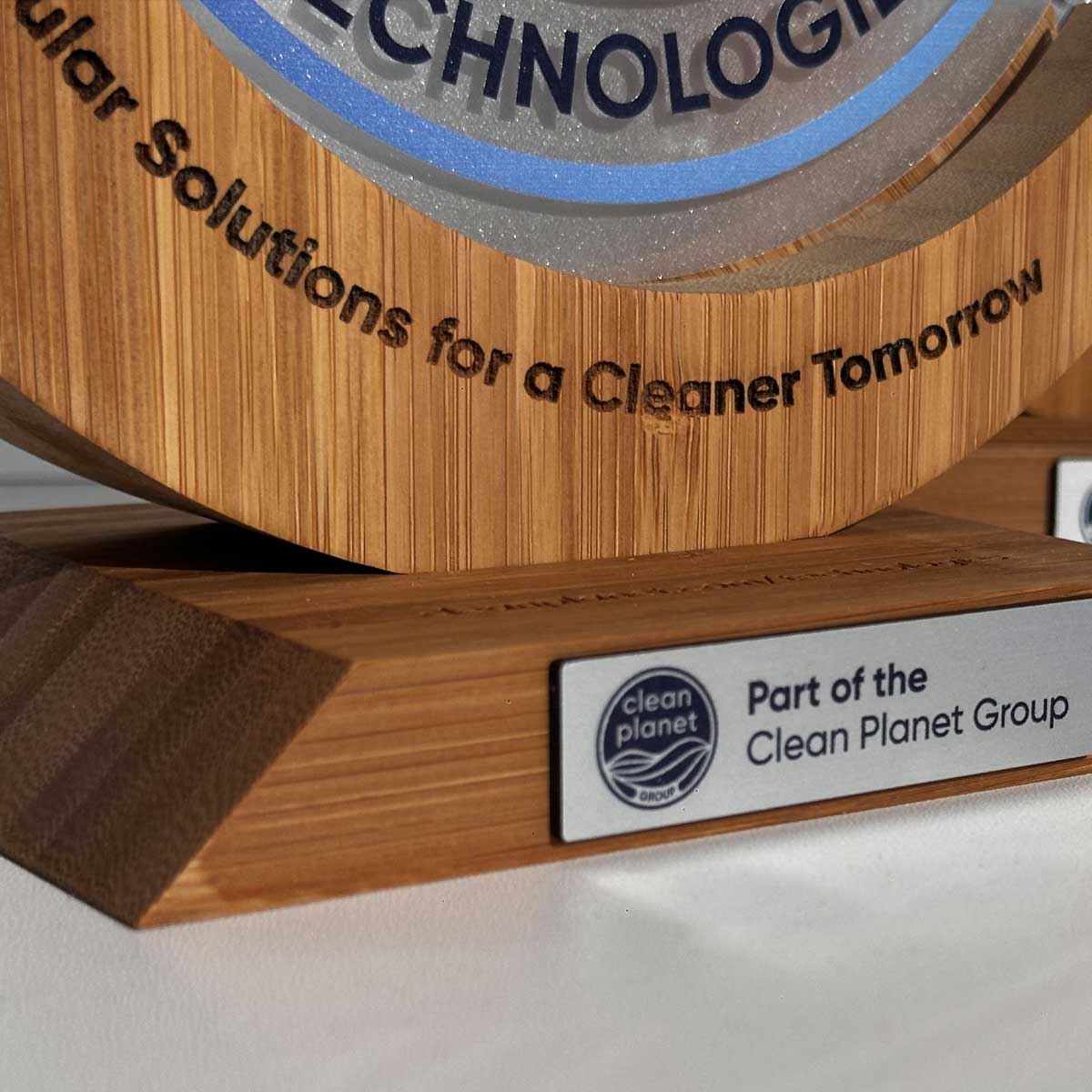 Bamboo award with precision-printed acrylic centre, designed by More Awards for technology awards, startup recognition, and R&D excellence