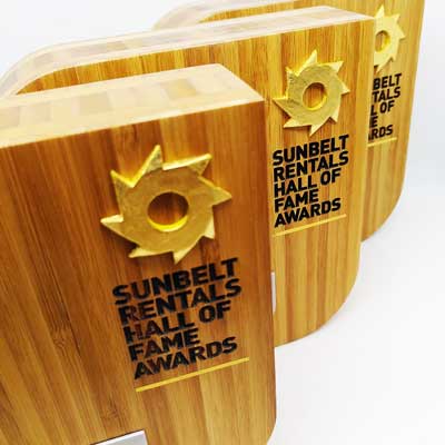 Square corporate trophy with gilded gold detail
