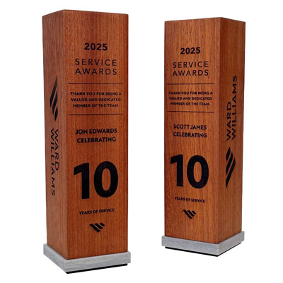 Long service awards made from sustainable timber and eco stone base.