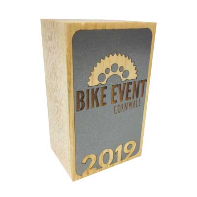 Simple wooden block award with quality metalic finish by More Awards