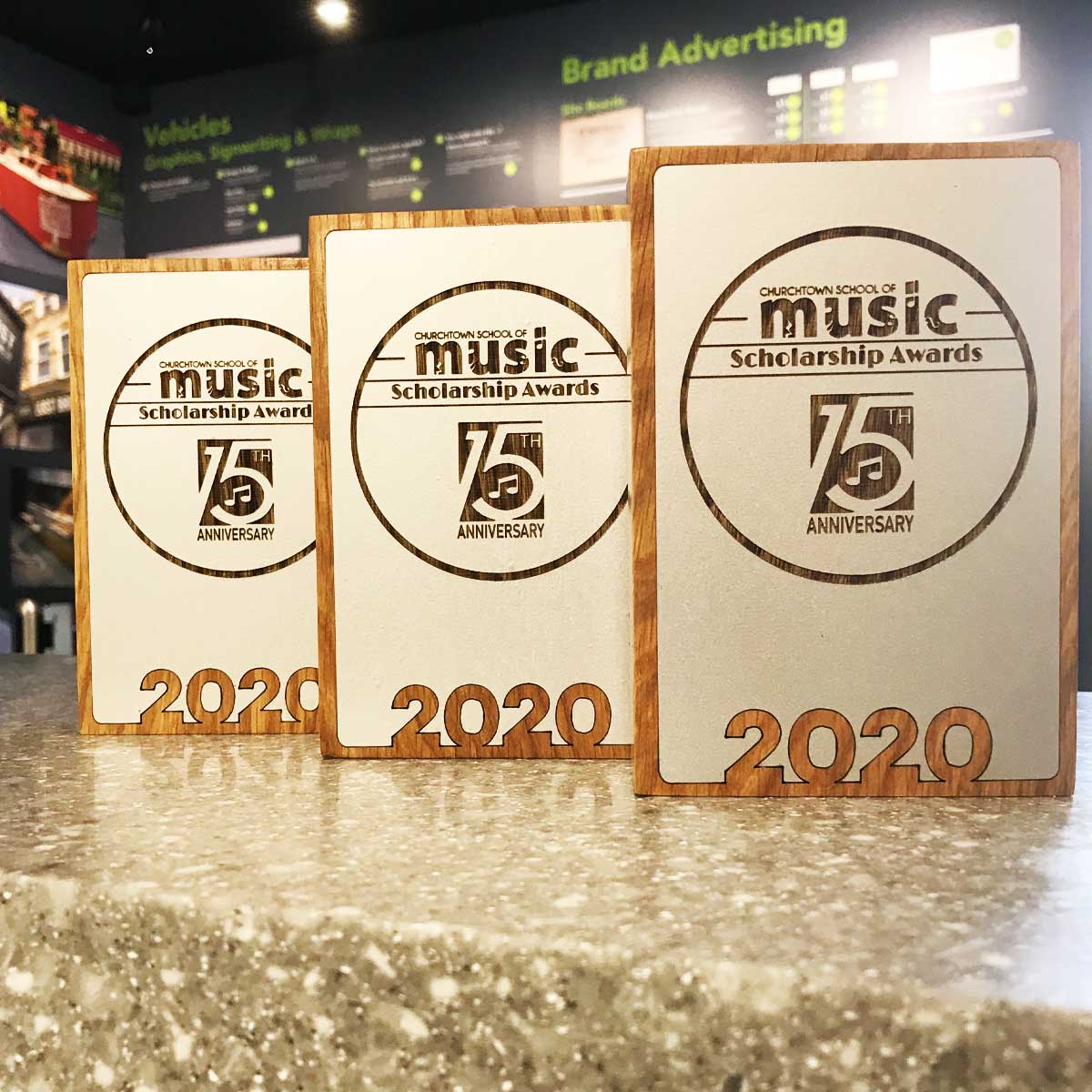 Music teaching awards with sustainable wood finish and metal effect front - Lowdy awards by More Awards
