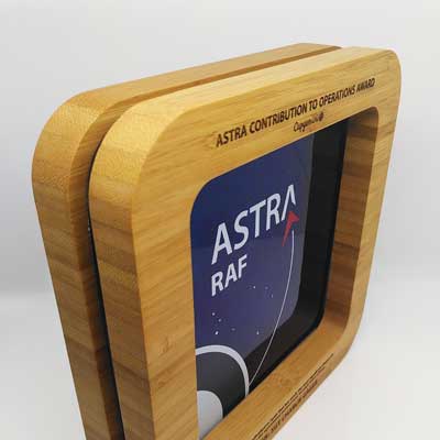 Bamboo and acrylic trophy featuring RAF roundal logo design