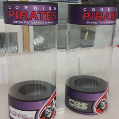 Rugby match ball display case with customised club graphics with fast delivery