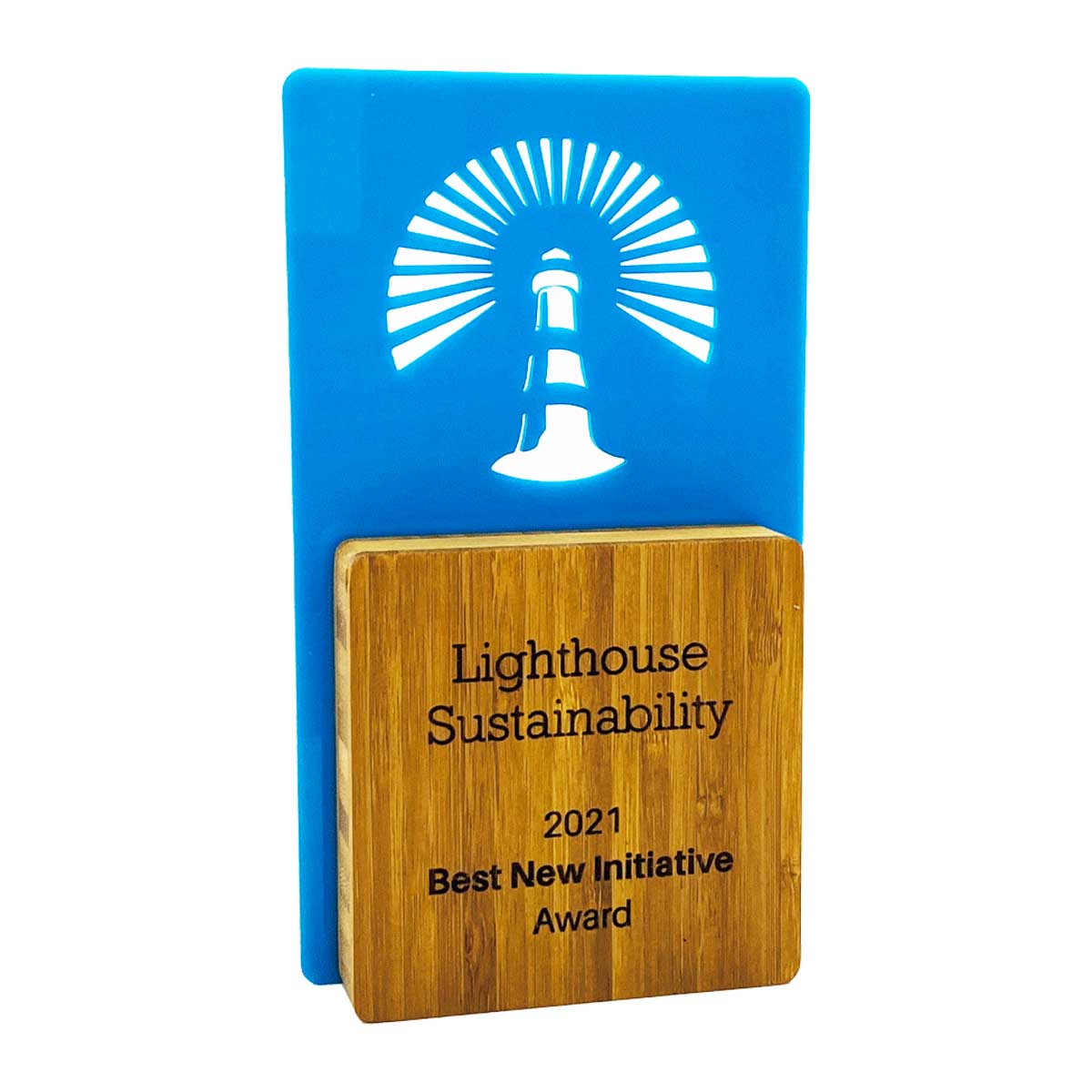 Eco-conscious bamboo and acrylic corporate trophy by More Awards