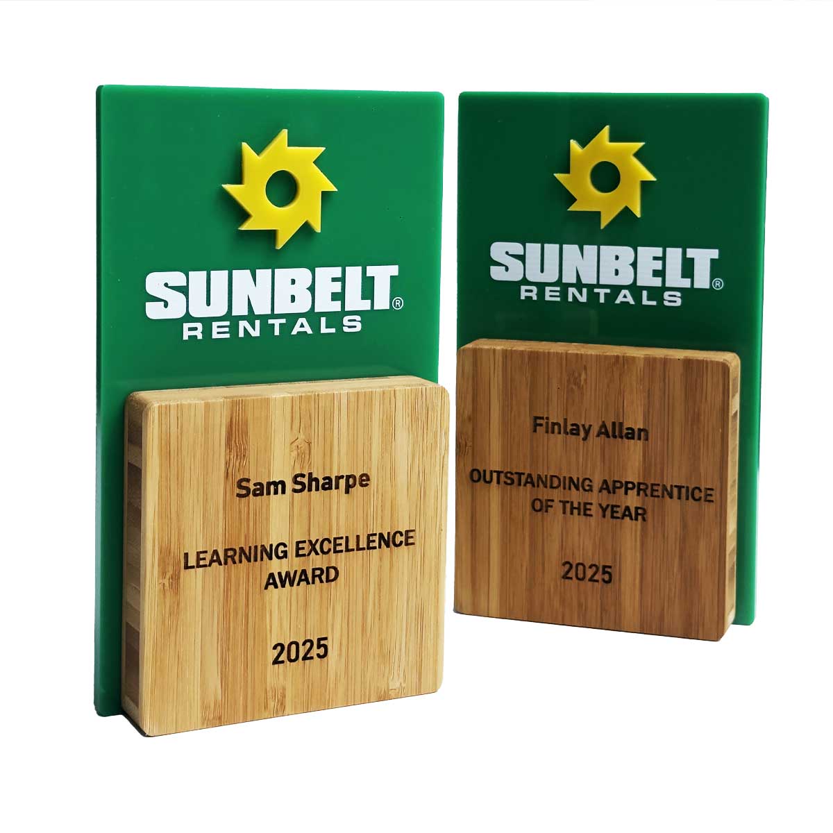 Custom branded bamboo and acrylic award for excellence by More Awards