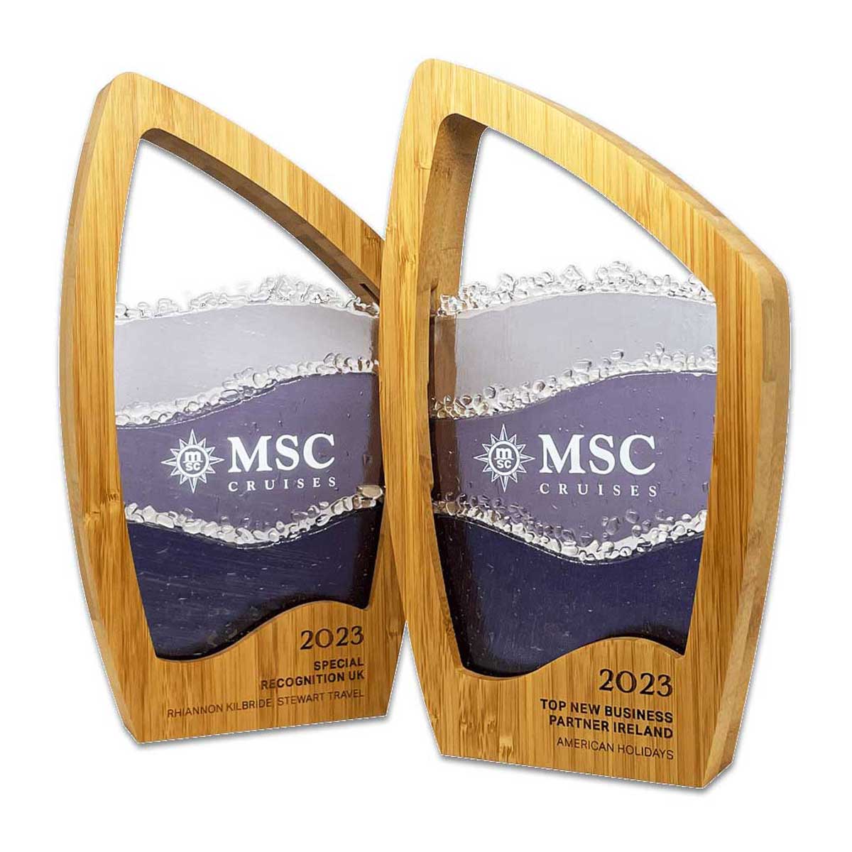 Quality glass award with recycled bubble glass in brand colours | Ready to despatch with fast delivery