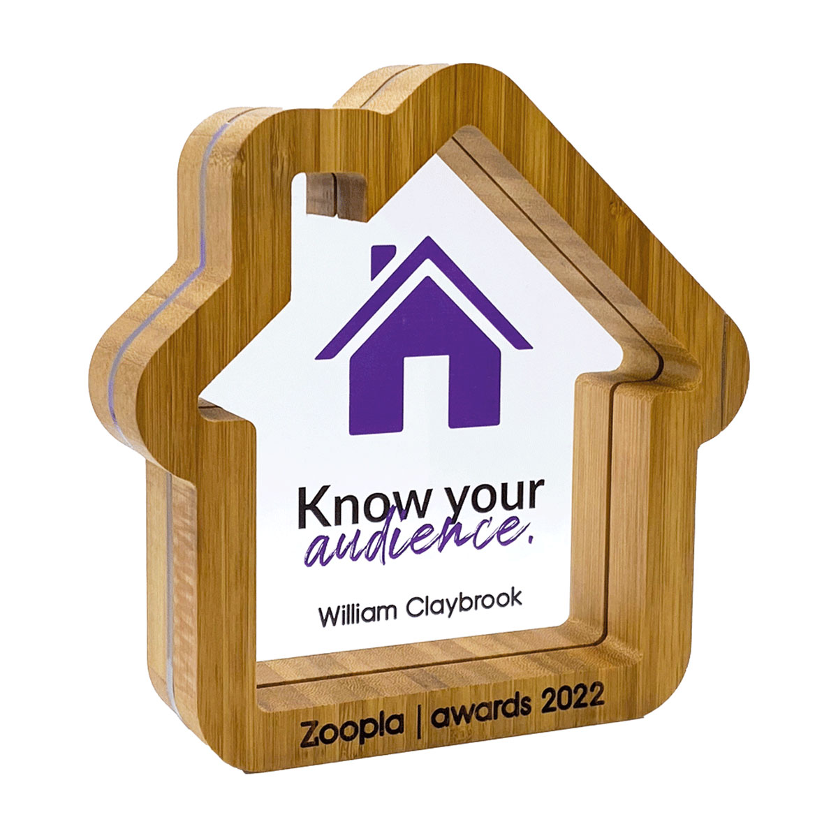 Custom building shape award with sustainable materials produced by More Awards