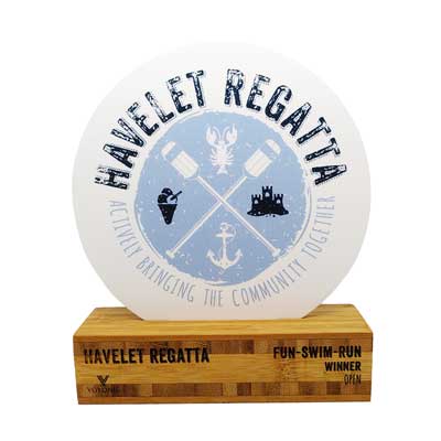 Circular bamboo trophy for fun swim, run, and outdoor events