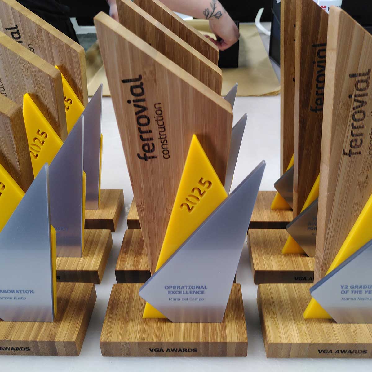Custom eco-friendly trophy for corporate leadership and HR awards by More Awards