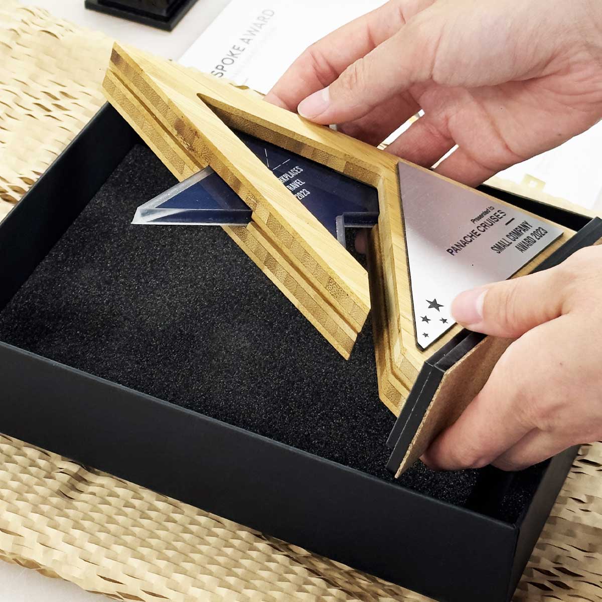 Sirom Award celebrating small business workplace achievements and presentation box by More Awards