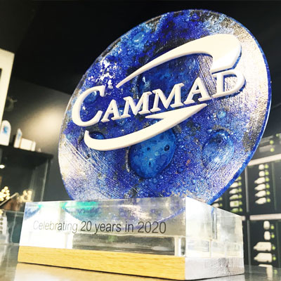 Sustainable Innovation Awards for Cammad using our bespoke recycled glass with blue bubble design by More Awards