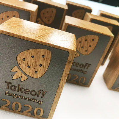 Wooden block awards with silver detail on front face for engineering awards | By More Awards