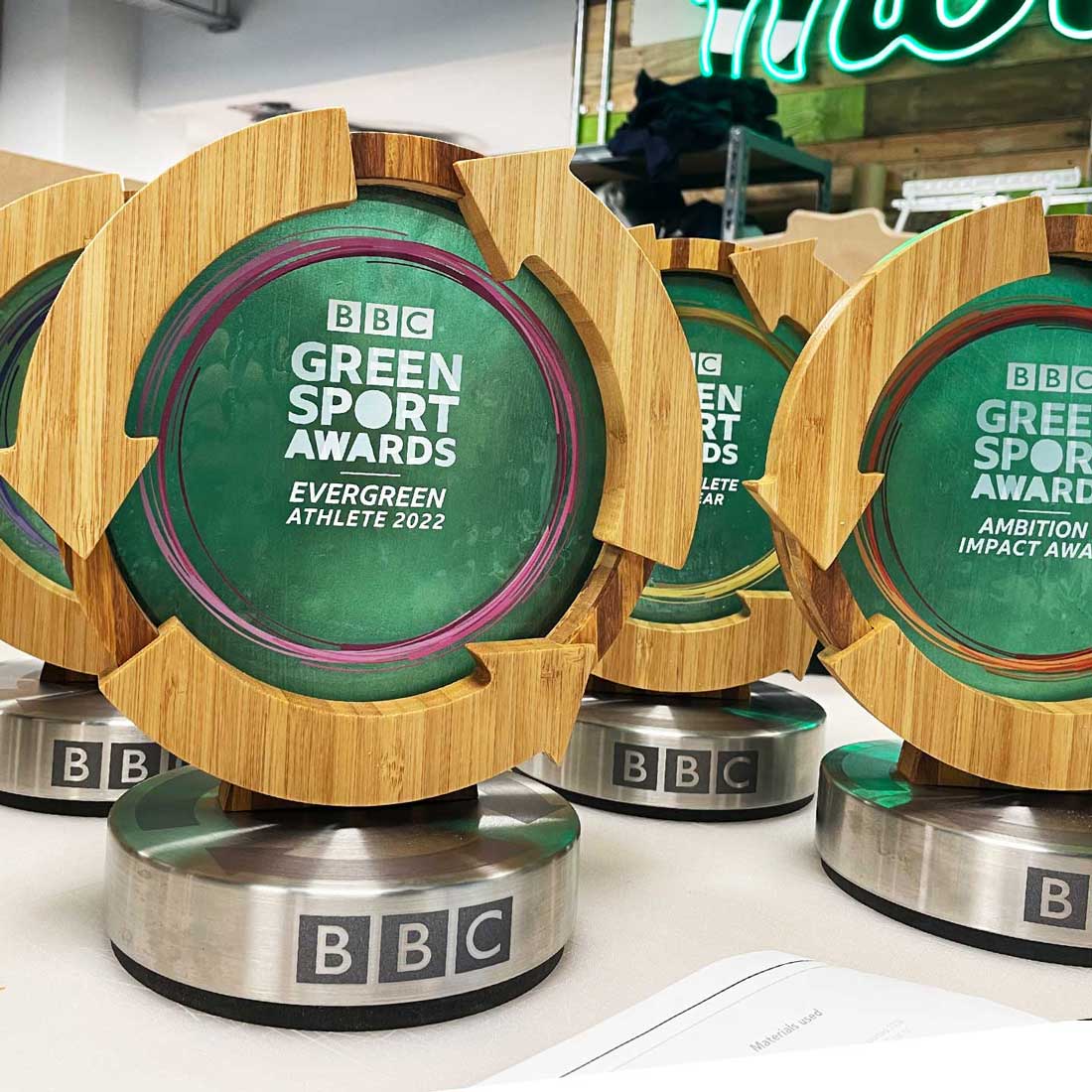 BBC Green Sport Awards maker and supplier of sustainable trophies using recycled glass and bamboo