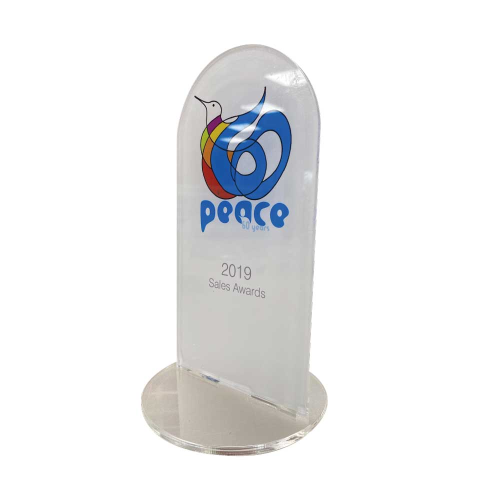 Kenver recycled acrylic award with printed logo