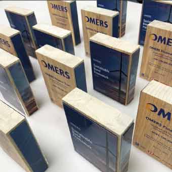 Omers sustainable wooden block awards